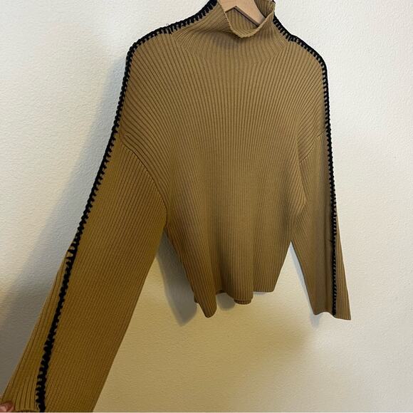 Rag & Bone Tan Ally Ingrid Whipstitch Detail Mock Neck Sweater in Khaki XS - Picture 5 of 9